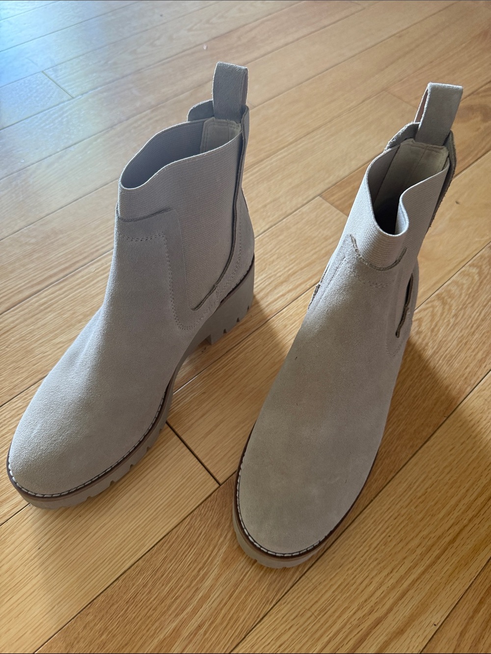 Blondie Nites Light Gray Suede Chelsea Lug Ankle Boots